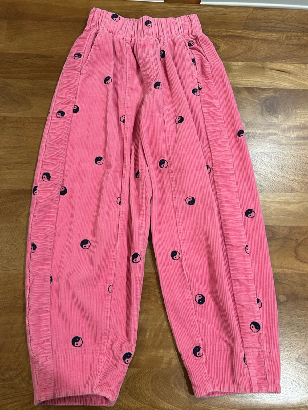 BDG Pink Corduroy Ankle Pants with Yin Yang Embroidery